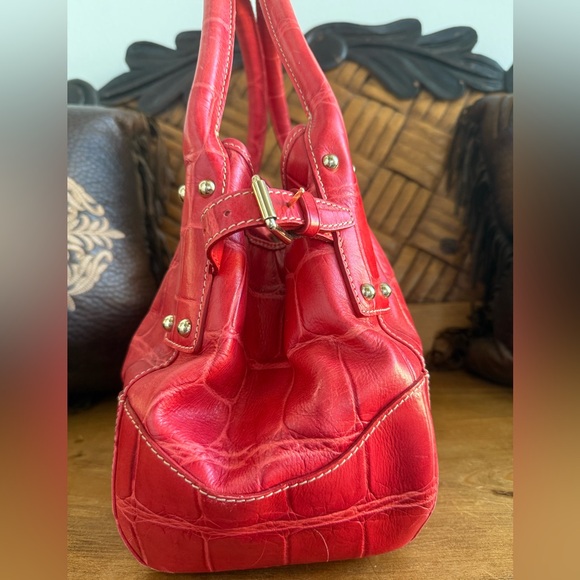 Dooney & Burke Red Croc-Embossed Shoulder Bag - Picture 3 of 9